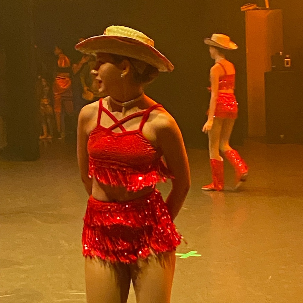 Weissman  Jazz Dance Costume 3 pieces: Top, Skort, shoe covers w: Fringe
